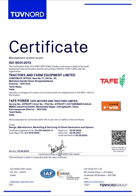 Tafe power ISO 9001 certified for powerful engine